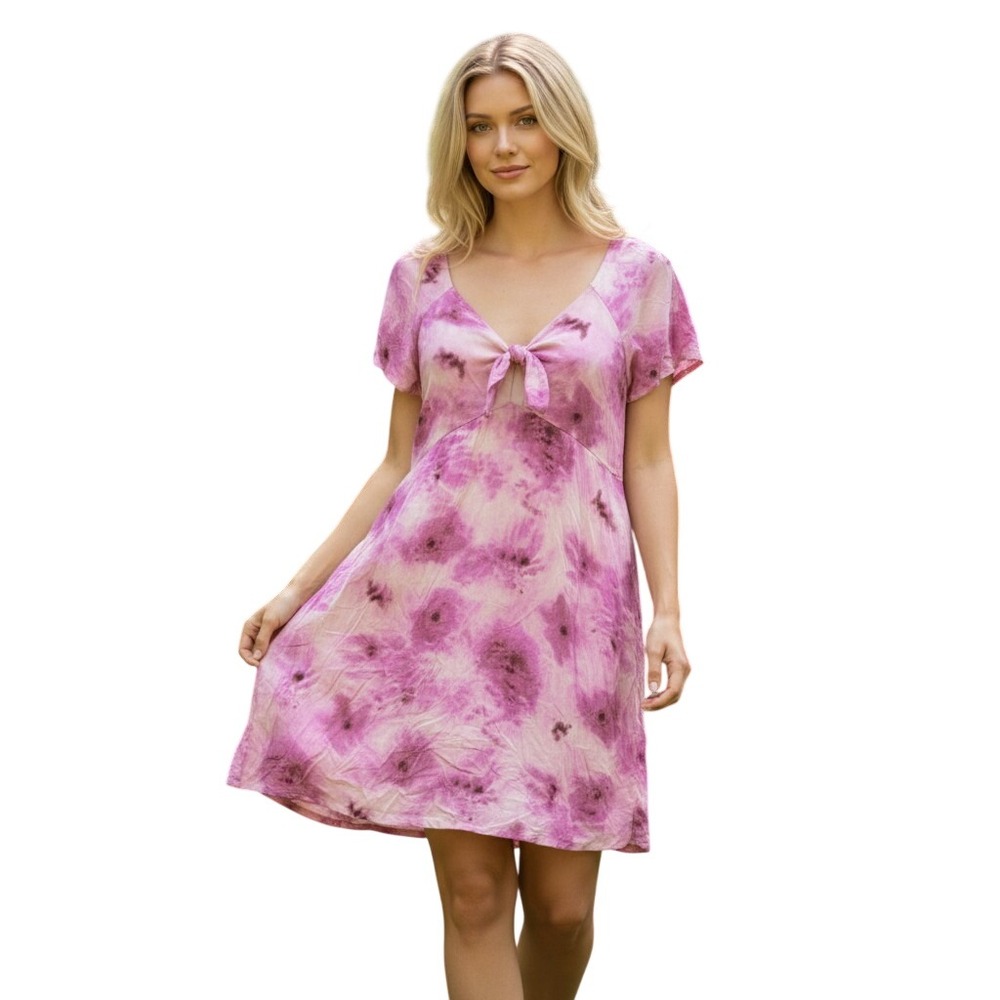 Abound Pink Tie Dye Floral Tie Front Mini Dress AB468080MI Womens 1X